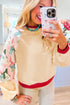 Bowknot Print Raglan Sleeve Contrast Trim Top