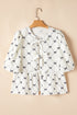 Bowknot Print Tie Front Bubble Sleeve Blouse