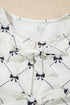 Bowknot Print Tie Front Bubble Sleeve Blouse