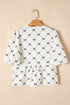 Bowknot Print Tie Front Bubble Sleeve Blouse
