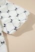 Bowknot Print Tie Front Bubble Sleeve Blouse