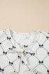 Bowknot Print Tie Front Bubble Sleeve Blouse