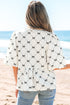 Bowknot Print Tie Front Bubble Sleeve Blouse