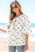 Bowknot Print Tie Front Bubble Sleeve Blouse