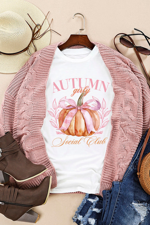Bowknot Pumpkin Graphic Print Crew Neck T Shirt