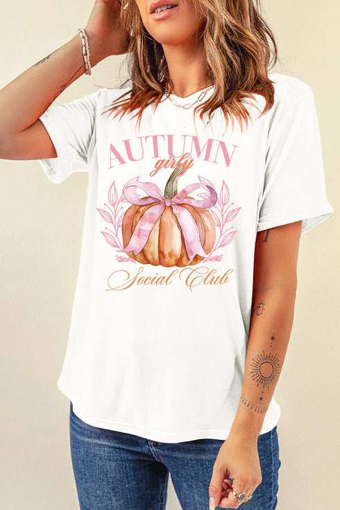 Bowknot Pumpkin Graphic Print Crew Neck T Shirt