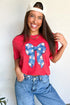 Bowknot Rugby Graphic Print Crew Neck Casual Tee