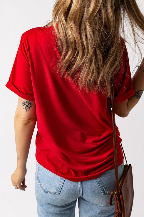 Bowknot Rugby Graphic Print Crew Neck Casual Tee