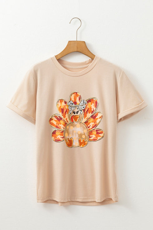 Bowknot Turkey Graphic Print Short Sleeve Tee