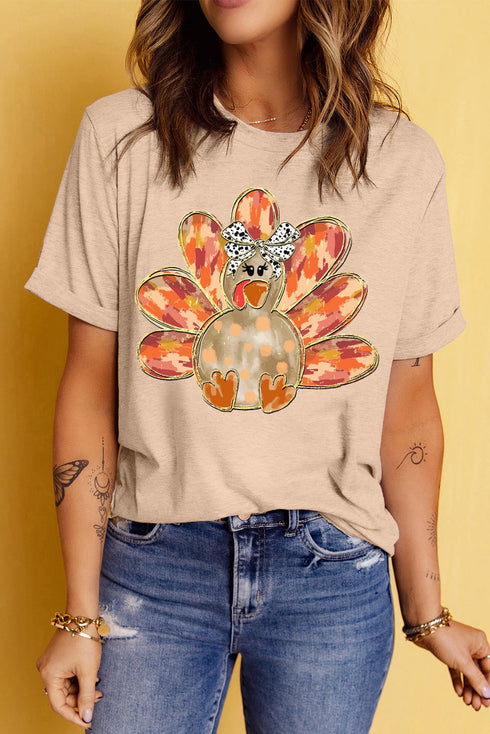 Bowknot Turkey Graphic Print Short Sleeve Tee