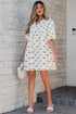 Bowtie Pattern Textu Puff Half Sleeve Loose Mini Dress