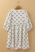 Bowtie Pattern Textu Puff Half Sleeve Loose Mini Dress