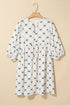 Bowtie Pattern Textu Puff Half Sleeve Loose Mini Dress