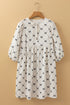 Bowtie Pattern Textu Puff Half Sleeve Loose Mini Dress