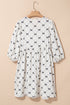 Bowtie Pattern Textu Puff Half Sleeve Loose Mini Dress