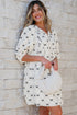 Bowtie Pattern Textu Puff Half Sleeve Loose Mini Dress