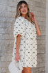 Bowtie Pattern Textu Puff Half Sleeve Loose Mini Dress