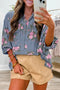 Bracelet Sleeve Floral Print Western Denim Shirt