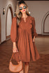 Bracelet Sleeve Scallop Detail Pleated Corduroy Mini Dress