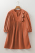 Bracelet Sleeve Scallop Detail Pleated Corduroy Mini Dress