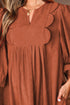 Bracelet Sleeve Scallop Detail Pleated Corduroy Mini Dress