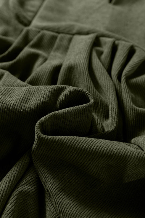 Bracelet Sleeve Scallop Detail Pleated Corduroy Mini Dress
