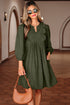 Bracelet Sleeve Scallop Detail Pleated Corduroy Mini Dress
