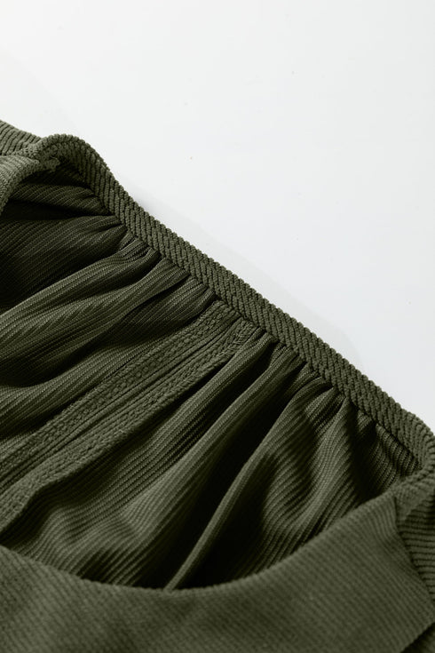Bracelet Sleeve Scallop Detail Pleated Corduroy Mini Dress