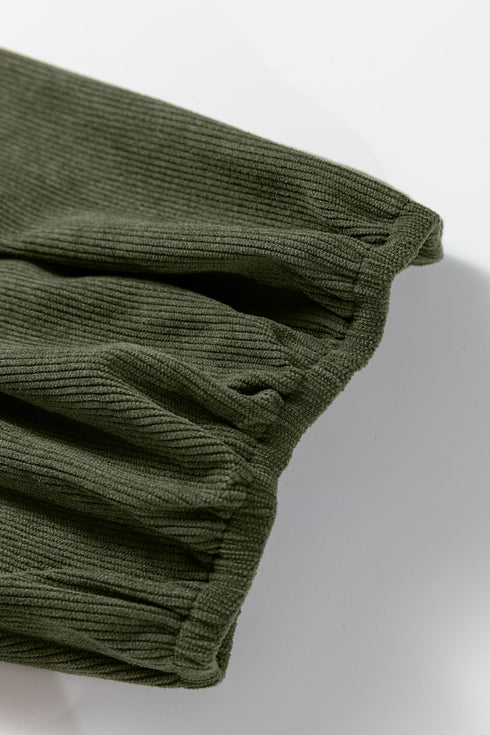 Bracelet Sleeve Scallop Detail Pleated Corduroy Mini Dress
