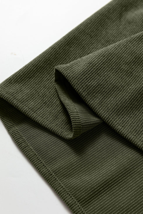 Bracelet Sleeve Scallop Detail Pleated Corduroy Mini Dress