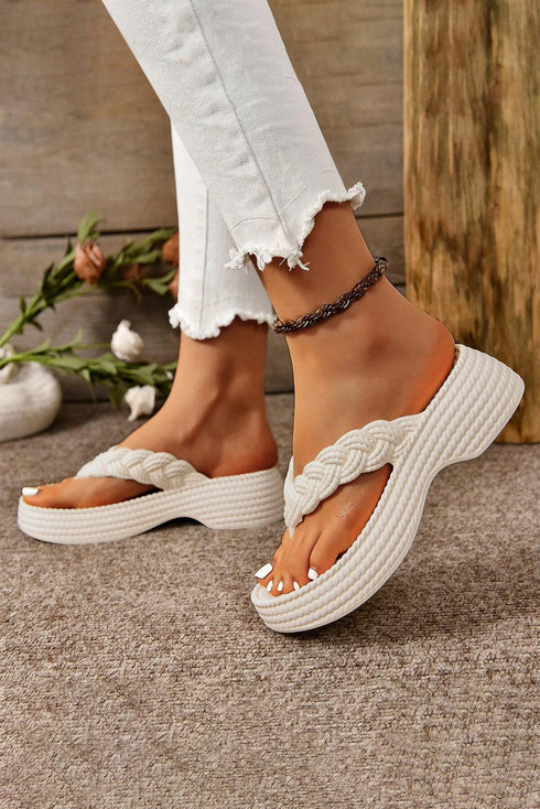 Braided Crochet Strap Chunky Platform Flip Flop Slipper