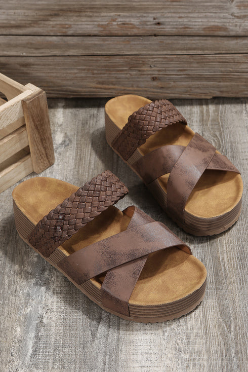 Braided Strap Criss Cross Platform Slide Slippers