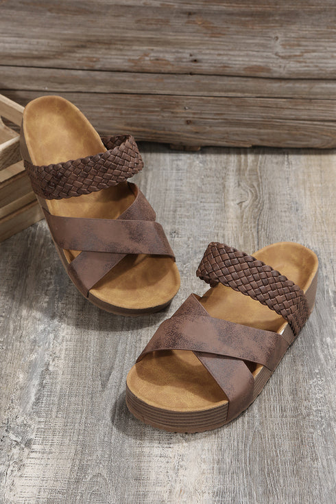 Braided Strap Criss Cross Platform Slide Slippers