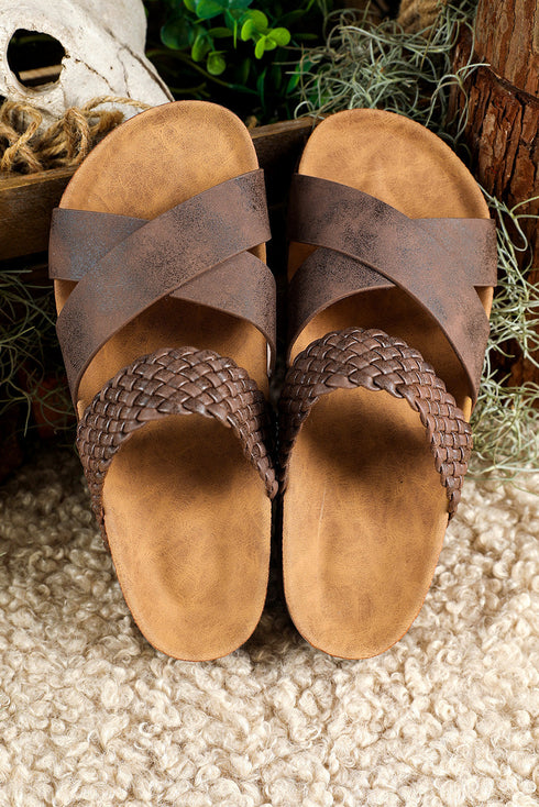 Braided Strap Criss Cross Platform Slide Slippers