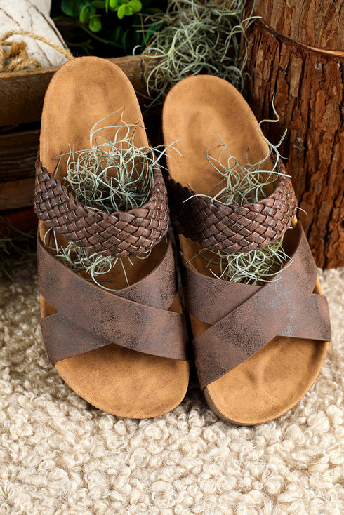 Braided Strap Criss Cross Platform Slide Slippers