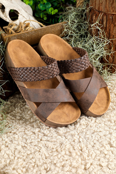 Braided Strap Criss Cross Platform Slide Slippers