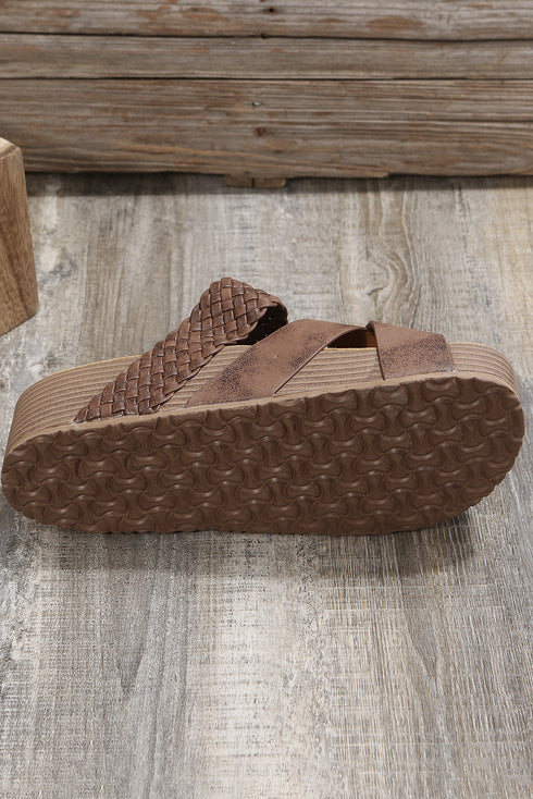 Braided Strap Criss Cross Platform Slide Slippers