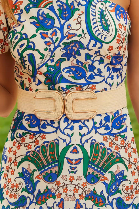 Braided Straw Texture Elastic Wide Waist Cinching Belt