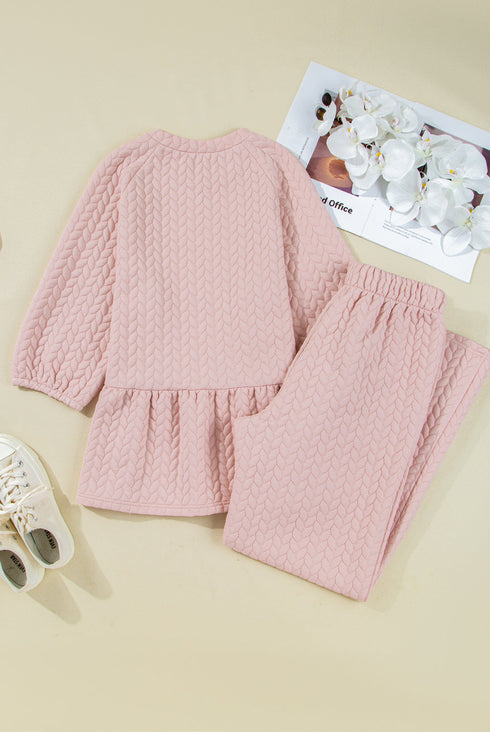 Braided Textured Ruffle Hem Wide Leg Pant Set