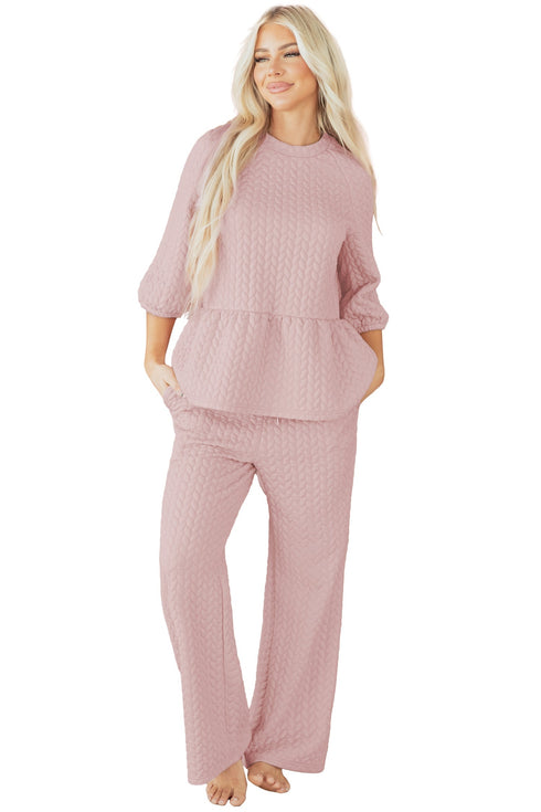 Braided Textured Ruffle Hem Wide Leg Pant Set