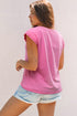 Braided Trim Cap Sleeve Crew Neck Jersey Top