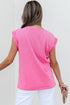Braided Trim Cap Sleeve Crew Neck Jersey Top
