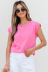 Braided Trim Cap Sleeve Crew Neck Jersey Top