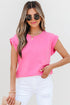 Braided Trim Cap Sleeve Crew Neck Jersey Top