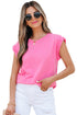 Braided Trim Cap Sleeve Crew Neck Jersey Top