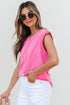 Braided Trim Cap Sleeve Crew Neck Jersey Top