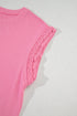 Braided Trim Cap Sleeve Crew Neck Jersey Top