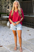Braided Trim V Neck Half Sleeve Woven Blouse