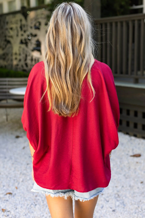 Braided Trim V Neck Half Sleeve Woven Blouse