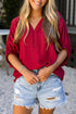 Braided Trim V Neck Half Sleeve Woven Blouse